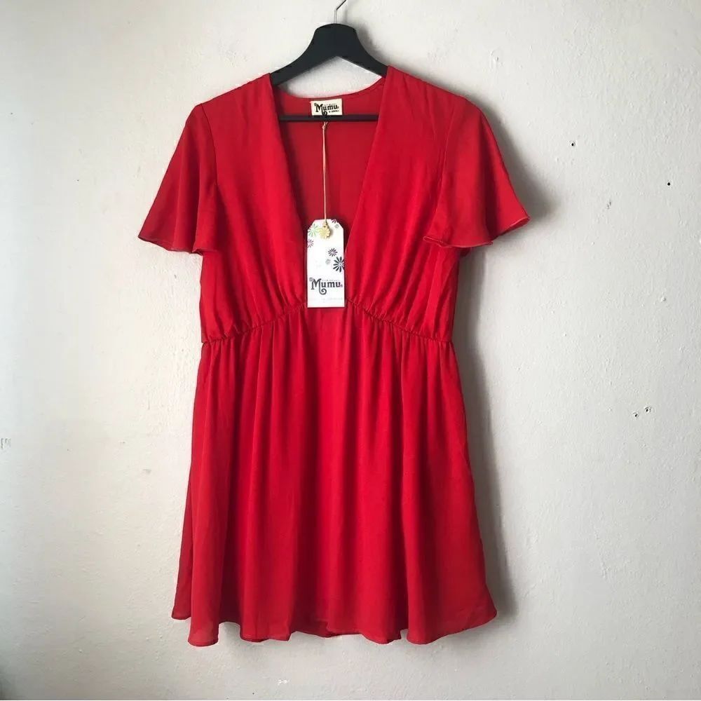 Show me your mumu NWT red babydoll cut mini dress or tunic flowing sleeves XS